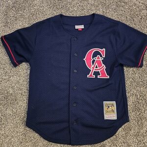 Men's Mitchell & Ness California Angels Navy and Red Baseball Jersey